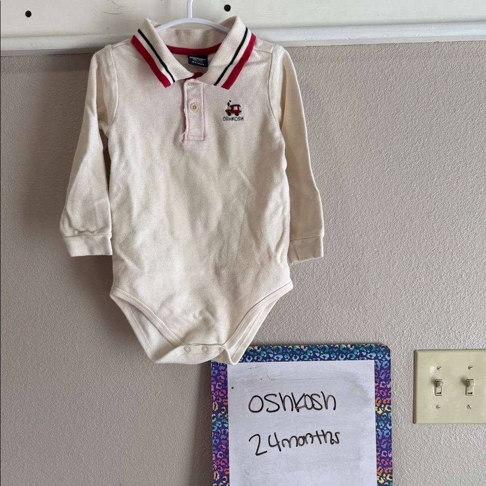 VINTAGE OshKosh B'gosh Cream Long Sleeve Polo Onesie